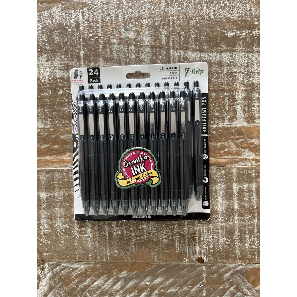 Zebra‎ Z-Grip Retractable Ballpoint Pen, Black Ink, Medium, 24/Pack